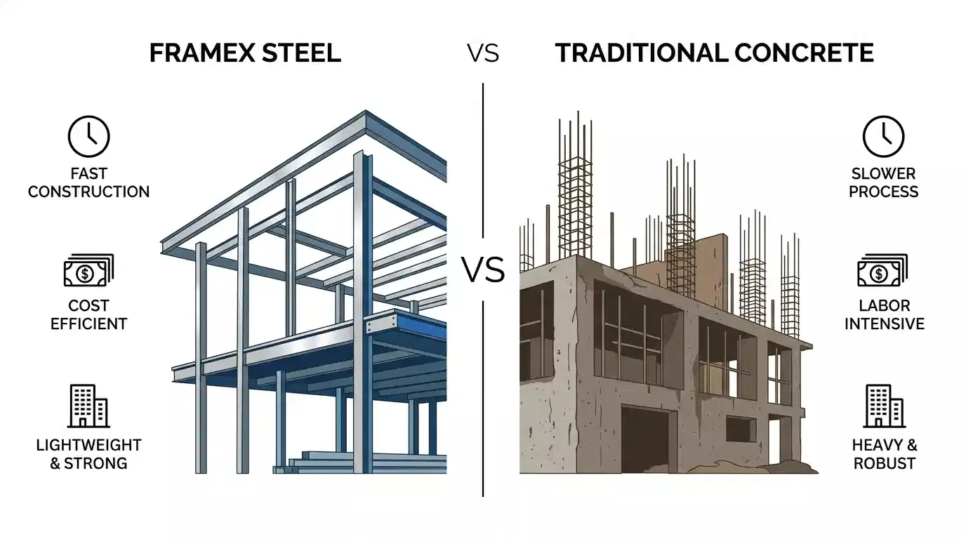 FrameX Steel Structure vs Traditional Reinforced Concrete Construction